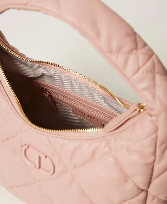 Twinset Medium Padded And Quilted Hobo Bag Powder Pink Women Handbags Twinset Medium Padded And Quilted Hobo Bag Powder Pink Women Handbags