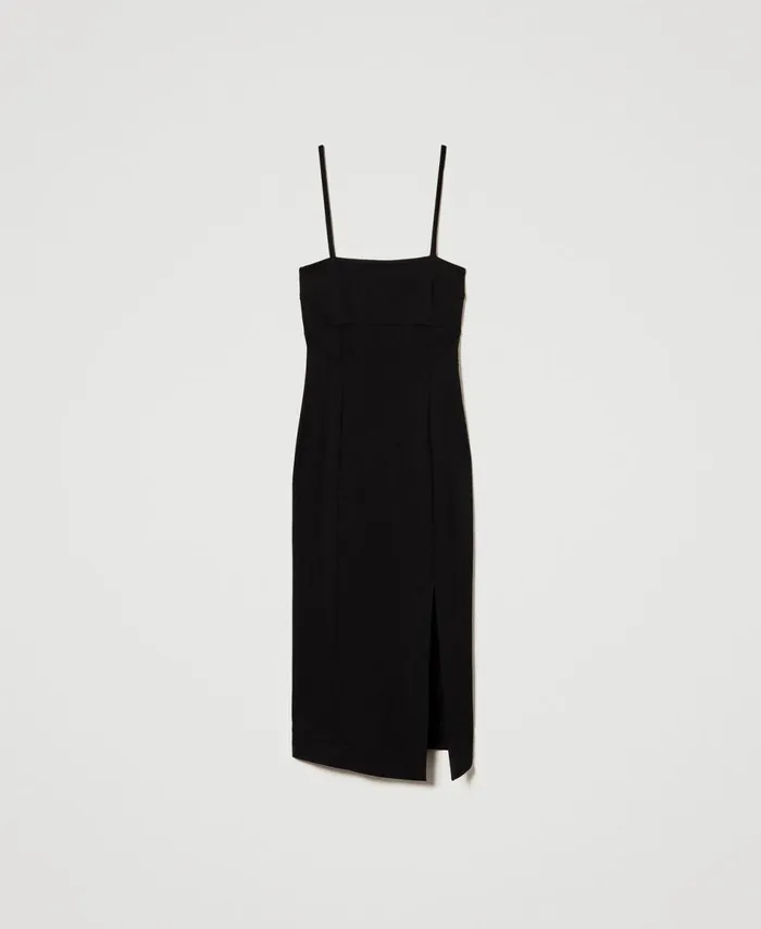 Twinset Midi Dress With Slit Black Women Dresses Twinset Midi Dress With Slit Black Women Dresses