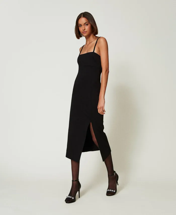 Twinset Midi Dress With Slit Black Women Dresses Twinset Midi Dress With Slit Black Women Dresses