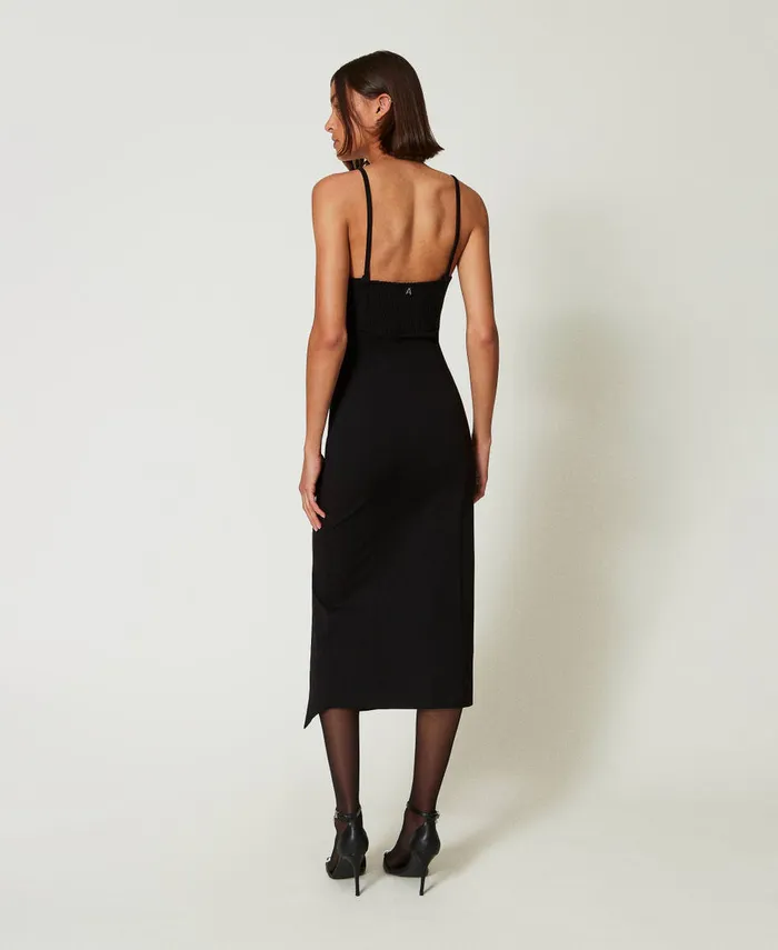 Twinset Midi Dress With Slit Black Women Dresses Twinset Midi Dress With Slit Black Women Dresses