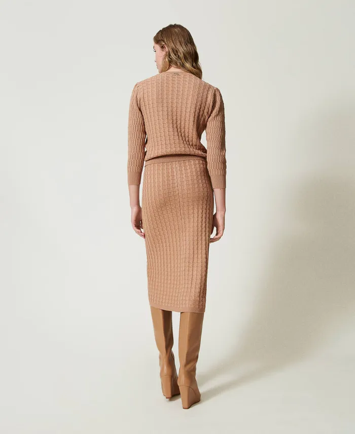 Twinset Midi Fitted Knit Skirt With Buttons Sandy Brown Women Skirts Twinset Midi Fitted Knit Skirt With Buttons Sandy Brown Women Skirts