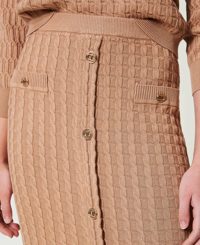 Twinset Midi Fitted Knit Skirt With Buttons Sandy Brown Women Skirts Twinset Midi Fitted Knit Skirt With Buttons Sandy Brown Women Skirts