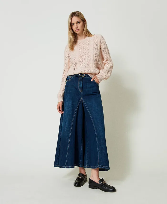 Twinset Mohair Blend Jumper With Cable Knit And Opening Peach Pink Women Jumpers And Cardigans Twinset Mohair Blend Jumper With Cable Knit And Opening Peach Pink Women Jumpers And Cardigans