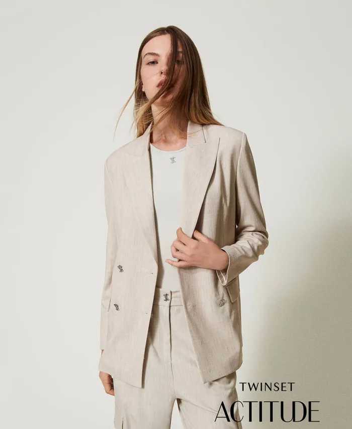 Twinset Myfo Blazer With Embroidery Melange Dull Gold Women Jackets And Outerwear