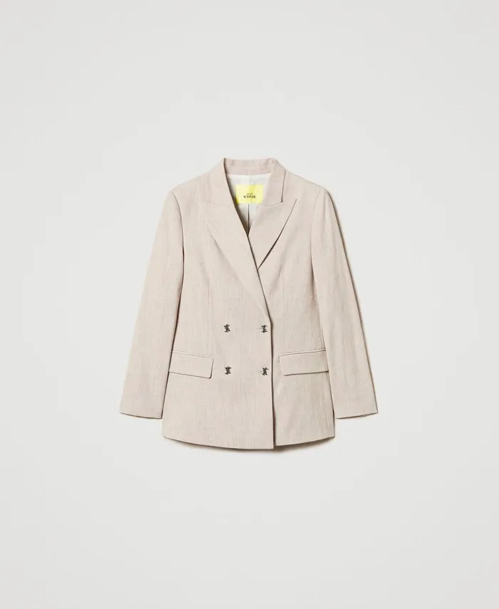 Twinset Myfo Blazer With Embroidery Melange Dull Gold Women Jackets And Outerwear Twinset Myfo Blazer With Embroidery Melange Dull Gold Women Jackets And Outerwear