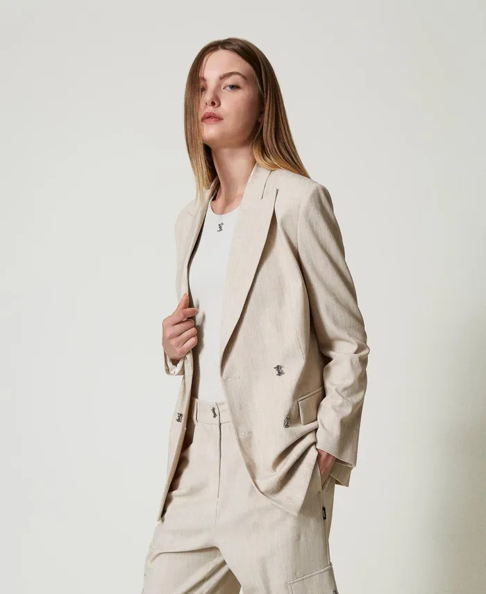 Twinset Myfo Blazer With Embroidery Melange Dull Gold Women Jackets And Outerwear Twinset Myfo Blazer With Embroidery Melange Dull Gold Women Jackets And Outerwear