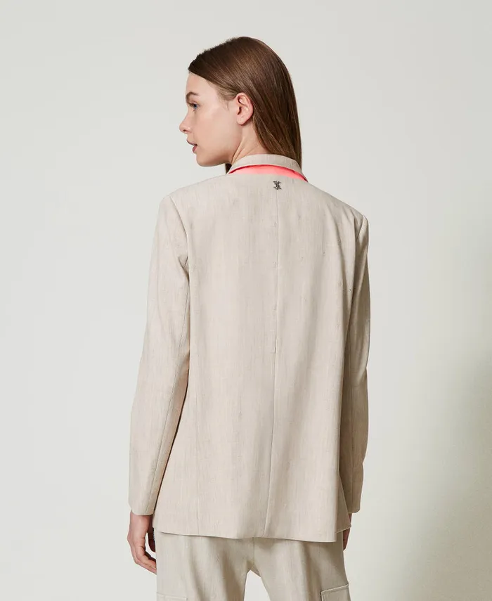 Twinset Myfo Blazer With Embroidery Melange Dull Gold Women Jackets And Outerwear Twinset Myfo Blazer With Embroidery Melange Dull Gold Women Jackets And Outerwear