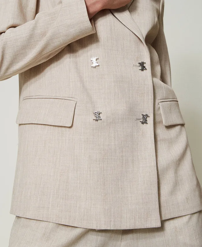 Twinset Myfo Blazer With Embroidery Melange Dull Gold Women Jackets And Outerwear Twinset Myfo Blazer With Embroidery Melange Dull Gold Women Jackets And Outerwear