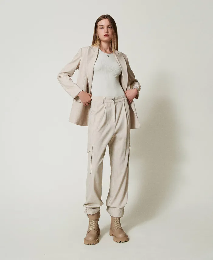 Twinset Myfo Blazer With Embroidery Melange Dull Gold Women Jackets And Outerwear Twinset Myfo Blazer With Embroidery Melange Dull Gold Women Jackets And Outerwear