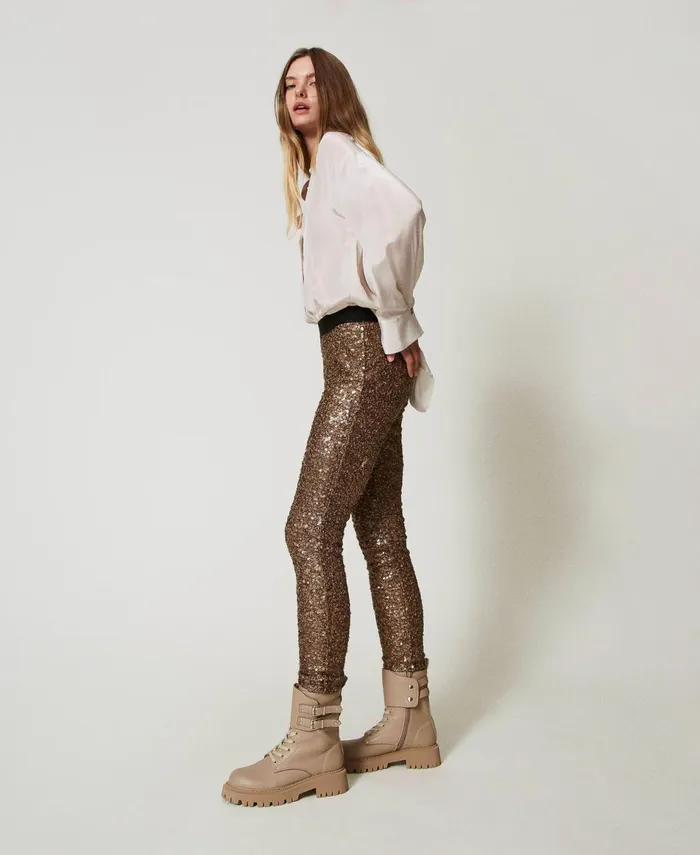 Twinset Myfo Combat Boots With Two Straps Dull Gold Women Flat Shoes Twinset Myfo Combat Boots With Two Straps Dull Gold Women Flat Shoes