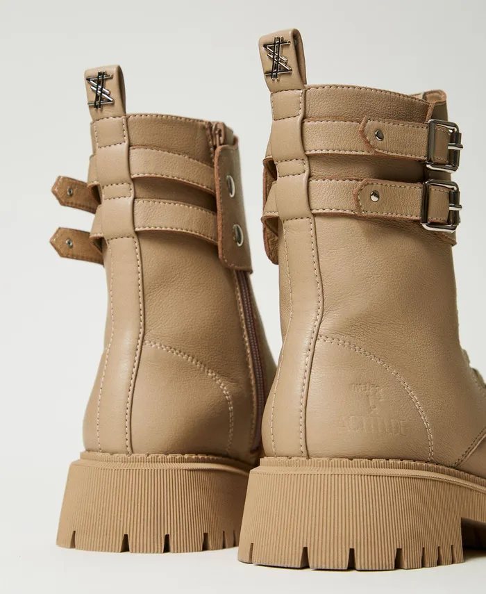 Twinset Myfo Combat Boots With Two Straps Dull Gold Women Flat Shoes Twinset Myfo Combat Boots With Two Straps Dull Gold Women Flat Shoes