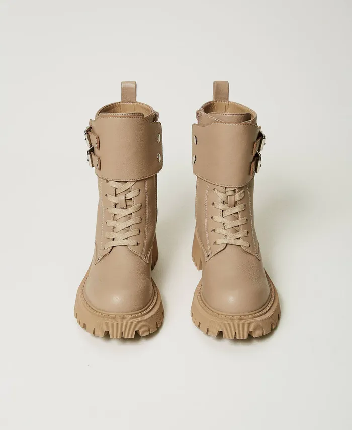 Twinset Myfo Combat Boots With Two Straps Dull Gold Women Flat Shoes Twinset Myfo Combat Boots With Two Straps Dull Gold Women Flat Shoes