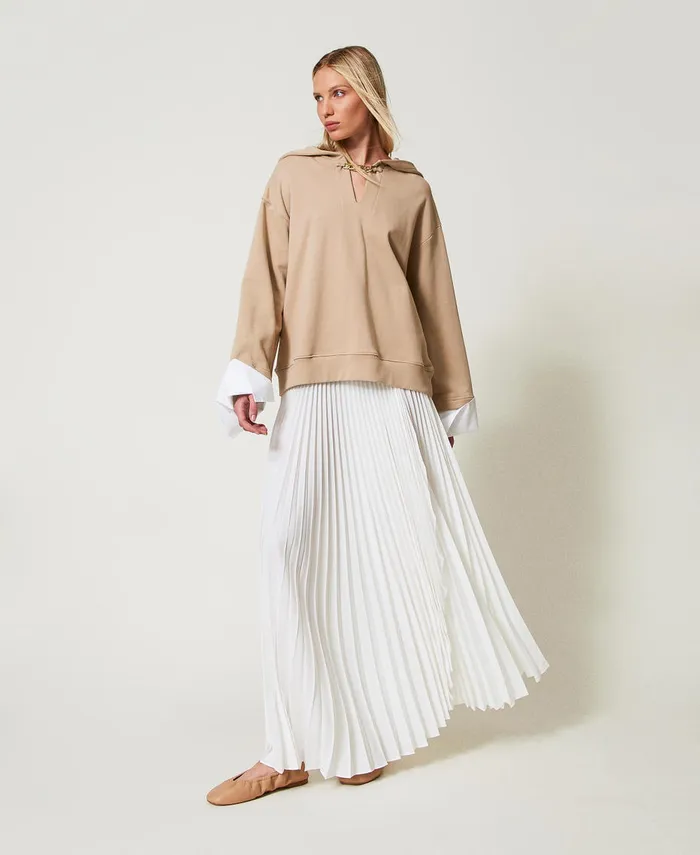 Twinset Pleated Crpe De Chine Long Skirt Mother Of Pearl Women Skirts