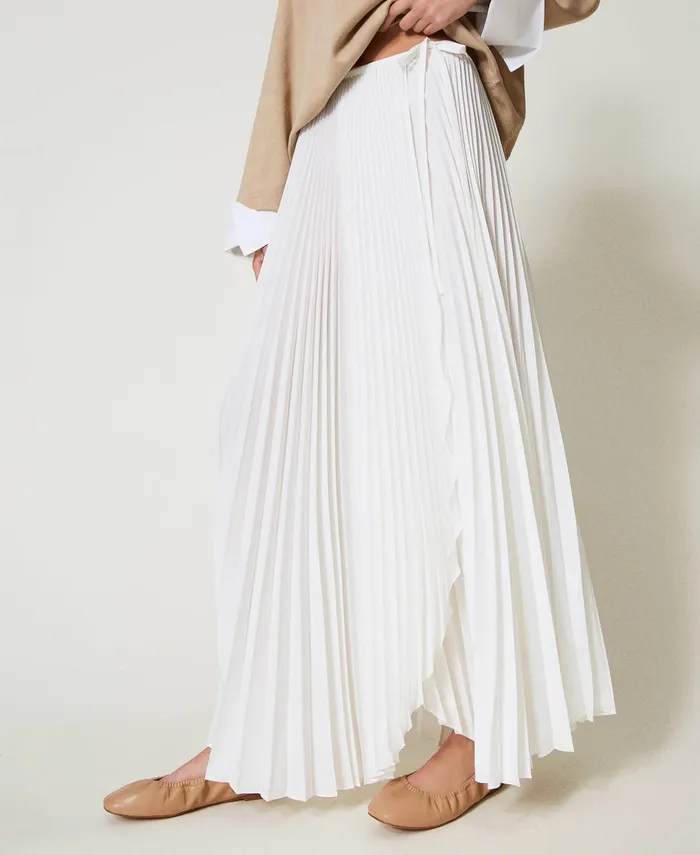 Twinset Pleated Crpe De Chine Long Skirt Mother Of Pearl Women Skirts Twinset Pleated Crpe De Chine Long Skirt Mother Of Pearl Women Skirts