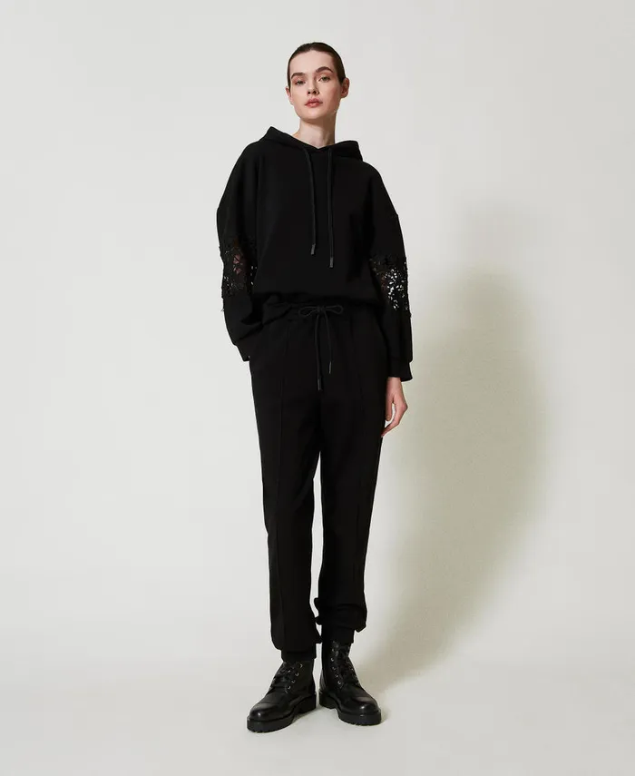 Twinset Plush Fabric Joggers Black Women Trousers