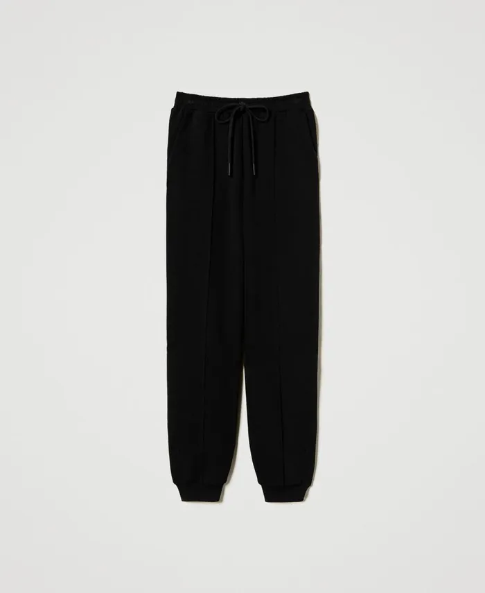 Twinset Plush Fabric Joggers Black Women Trousers Twinset Plush Fabric Joggers Black Women Trousers