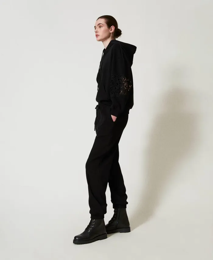 Twinset Plush Fabric Joggers Black Women Trousers Twinset Plush Fabric Joggers Black Women Trousers