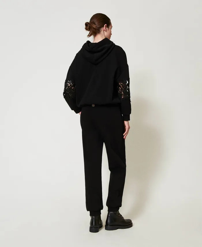 Twinset Plush Fabric Joggers Black Women Trousers Twinset Plush Fabric Joggers Black Women Trousers