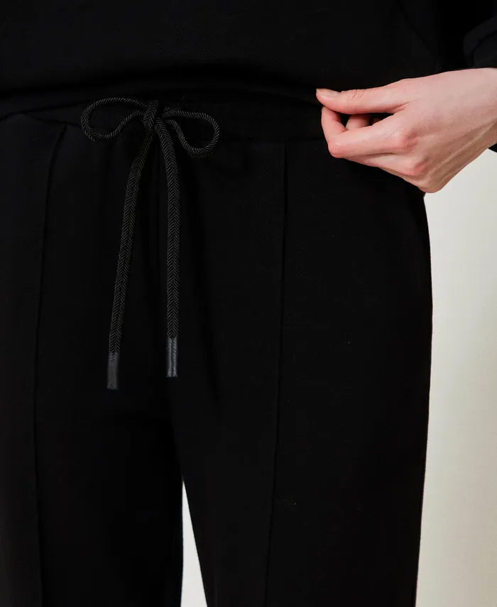 Twinset Plush Fabric Joggers Black Women Trousers Twinset Plush Fabric Joggers Black Women Trousers