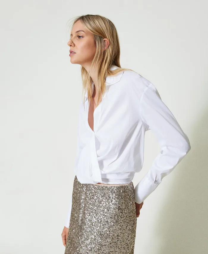 Twinset Poplin Crossover Blouse White Women Blouses And Shirts