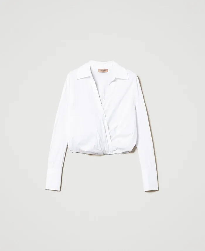 Twinset Poplin Crossover Blouse White Women Blouses And Shirts Twinset Poplin Crossover Blouse White Women Blouses And Shirts