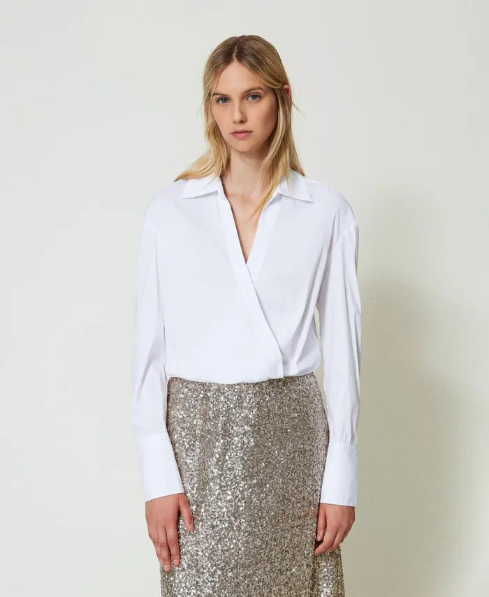 Twinset Poplin Crossover Blouse White Women Blouses And Shirts Twinset Poplin Crossover Blouse White Women Blouses And Shirts