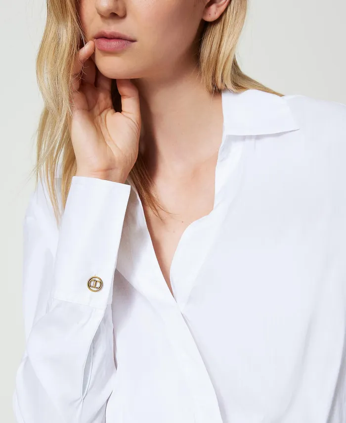 Twinset Poplin Crossover Blouse White Women Blouses And Shirts Twinset Poplin Crossover Blouse White Women Blouses And Shirts