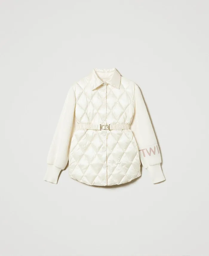 Twinset Quilted Puffer Jacket With Knit Sleeves Old White Women Jackets And Outerwear Twinset Quilted Puffer Jacket With Knit Sleeves Old White Women Jackets And Outerwear