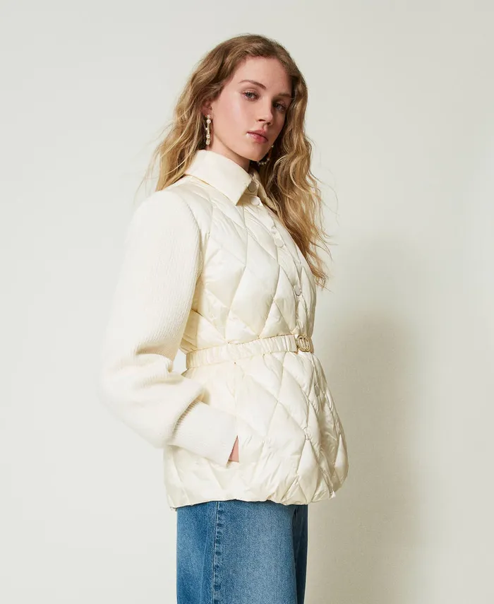 Twinset Quilted Puffer Jacket With Knit Sleeves Old White Women Jackets And Outerwear Twinset Quilted Puffer Jacket With Knit Sleeves Old White Women Jackets And Outerwear