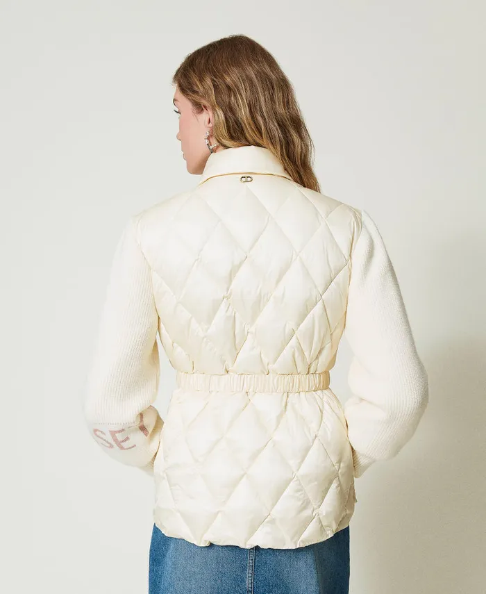 Twinset Quilted Puffer Jacket With Knit Sleeves Old White Women Jackets And Outerwear Twinset Quilted Puffer Jacket With Knit Sleeves Old White Women Jackets And Outerwear