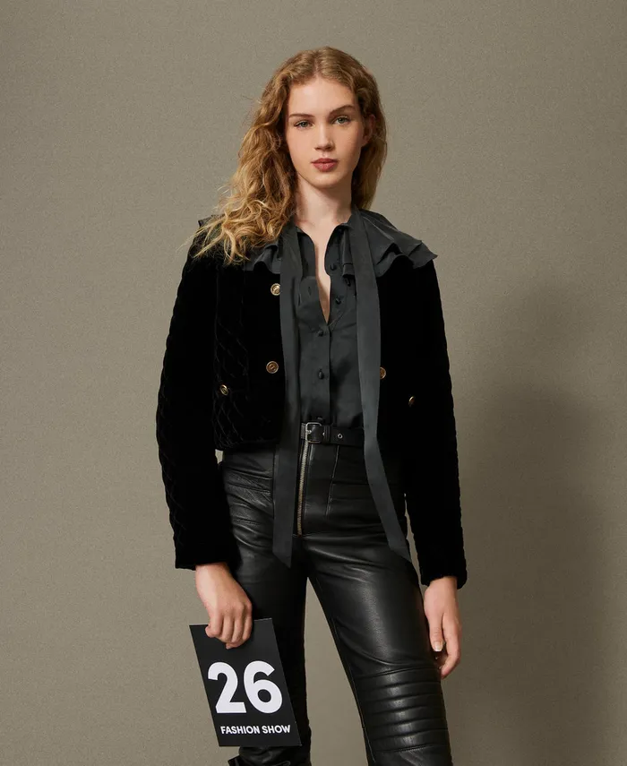 Twinset Quilted Velvet Jacket Black Women Suits And Sets