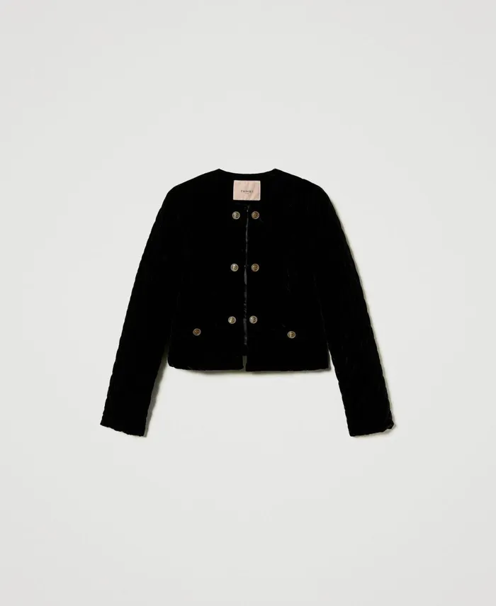 Twinset Quilted Velvet Jacket Black Women Suits And Sets Twinset Quilted Velvet Jacket Black Women Suits And Sets