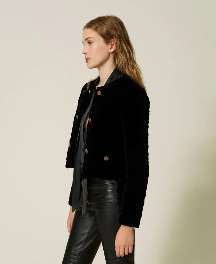 Twinset Quilted Velvet Jacket Black Women Suits And Sets Twinset Quilted Velvet Jacket Black Women Suits And Sets