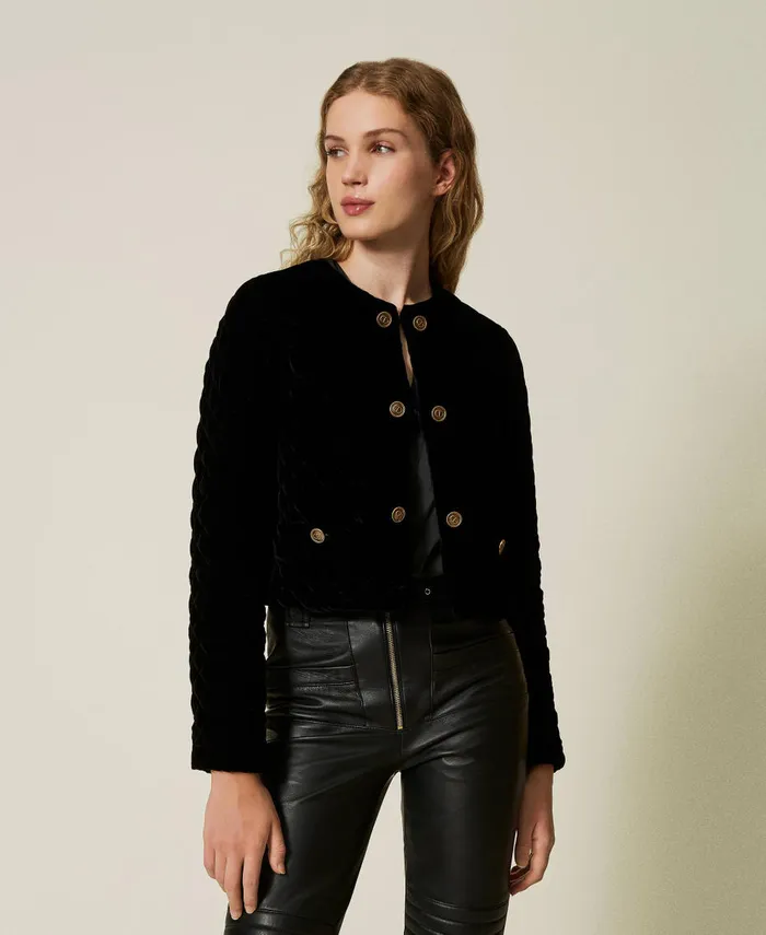 Twinset Quilted Velvet Jacket Black Women Suits And Sets Twinset Quilted Velvet Jacket Black Women Suits And Sets