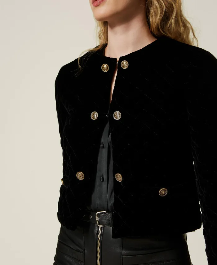 Twinset Quilted Velvet Jacket Black Women Suits And Sets Twinset Quilted Velvet Jacket Black Women Suits And Sets