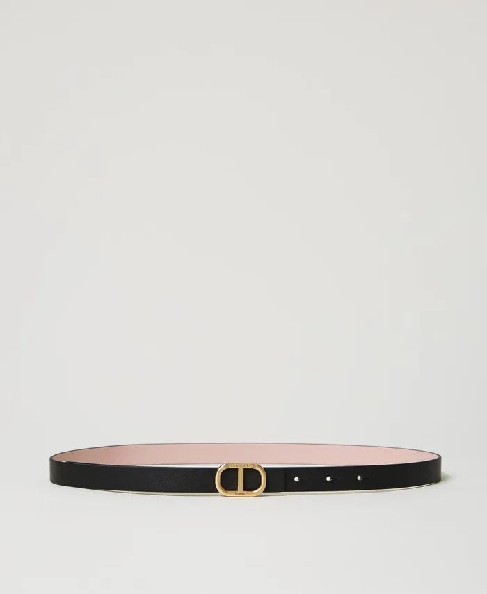 Twinset Reversible Leather Belt With Buckle Twotone Blackparisienne Pink Women Belts