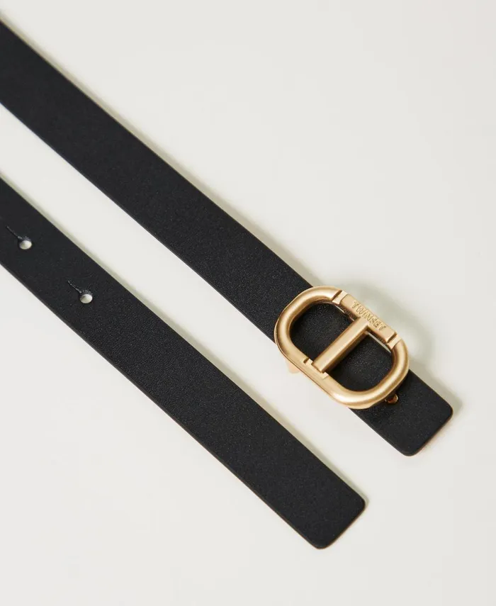 Twinset Reversible Leather Belt With Buckle Twotone Blackparisienne Pink Women Belts Twinset Reversible Leather Belt With Buckle Twotone Blackparisienne Pink Women Belts