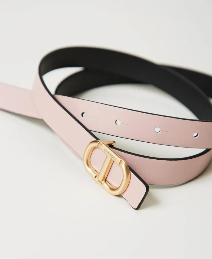 Twinset Reversible Leather Belt With Buckle Twotone Blackparisienne Pink Women Belts Twinset Reversible Leather Belt With Buckle Twotone Blackparisienne Pink Women Belts