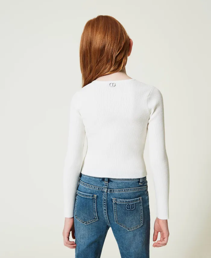Twinset Ribbed Jumper With CrissCross Off White Girl Jumpers And Cardigans Twinset Ribbed Jumper With CrissCross Off White Girl Jumpers And Cardigans