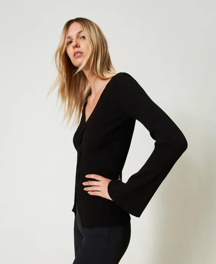 Twinset Ribbed Knit Fitted Jumper With Twist Black Women Jumpers And Cardigans Twinset Ribbed Knit Fitted Jumper With Twist Black Women Jumpers And Cardigans
