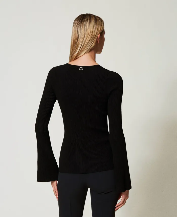 Twinset Ribbed Knit Fitted Jumper With Twist Black Women Jumpers And Cardigans Twinset Ribbed Knit Fitted Jumper With Twist Black Women Jumpers And Cardigans