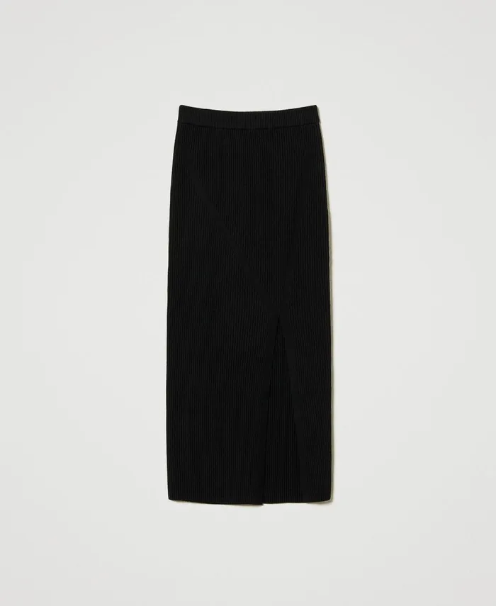Twinset Ribbed Knit Midi Skirt Black Women Skirts Twinset Ribbed Knit Midi Skirt Black Women Skirts