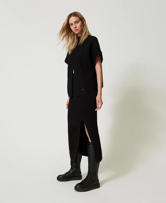 Twinset Ribbed Knit Midi Skirt Black Women Skirts Twinset Ribbed Knit Midi Skirt Black Women Skirts