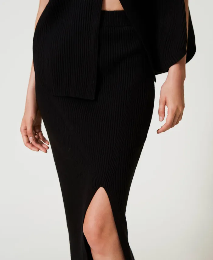 Twinset Ribbed Knit Midi Skirt Black Women Skirts Twinset Ribbed Knit Midi Skirt Black Women Skirts