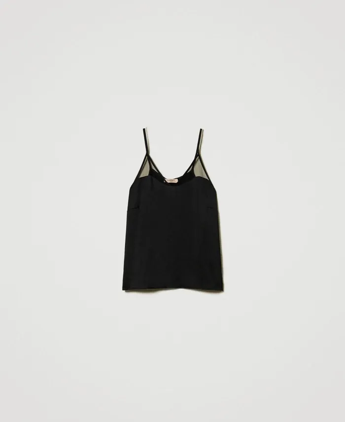 Twinset Satin And Tulle Top Black Women TShirts And Tops Twinset Satin And Tulle Top Black Women TShirts And Tops