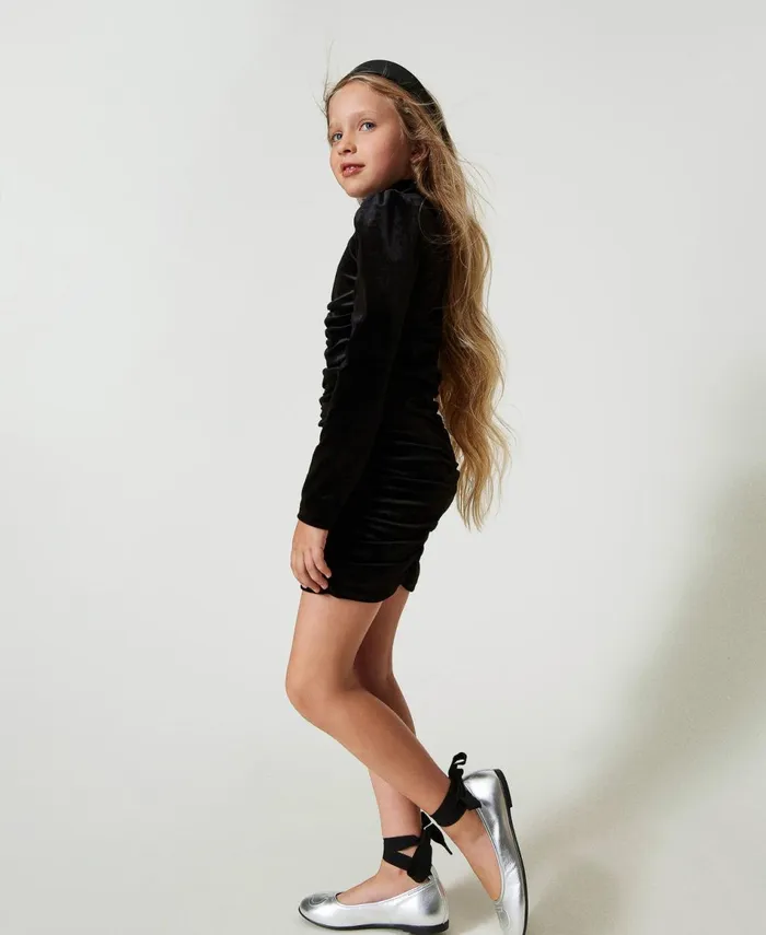 Twinset Short Chenille Gathered Dress Black Girl Dresses Twinset Short Chenille Gathered Dress Black Girl Dresses