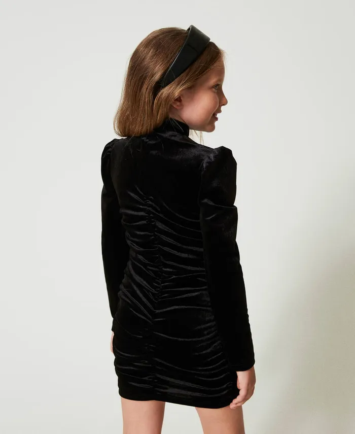 Twinset Short Chenille Gathered Dress Black Girl Dresses Twinset Short Chenille Gathered Dress Black Girl Dresses
