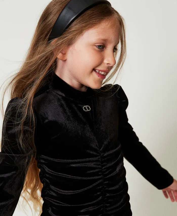 Twinset Short Chenille Gathered Dress Black Girl Dresses Twinset Short Chenille Gathered Dress Black Girl Dresses