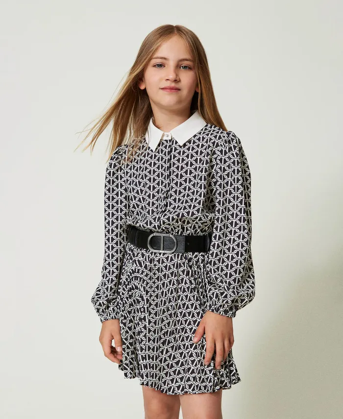 Twinset Short Crpe De Chine Dress With Print Oval T Chain Print Girl Dresses