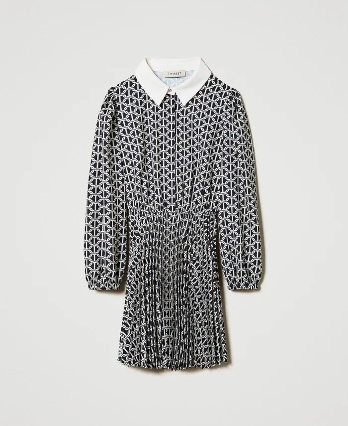 Twinset Short Crpe De Chine Dress With Print Oval T Chain Print Girl Dresses Twinset Short Crpe De Chine Dress With Print Oval T Chain Print Girl Dresses
